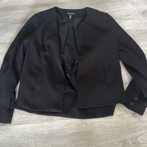 Eileen Fisher Black Open Front Silk blend Lightweight Blazer Fully Lined Sz 8P